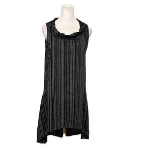 Chalet Et Ceci 100% Linen Black Stripe Cowl Neck High Low Oversized Tunic Sz XS